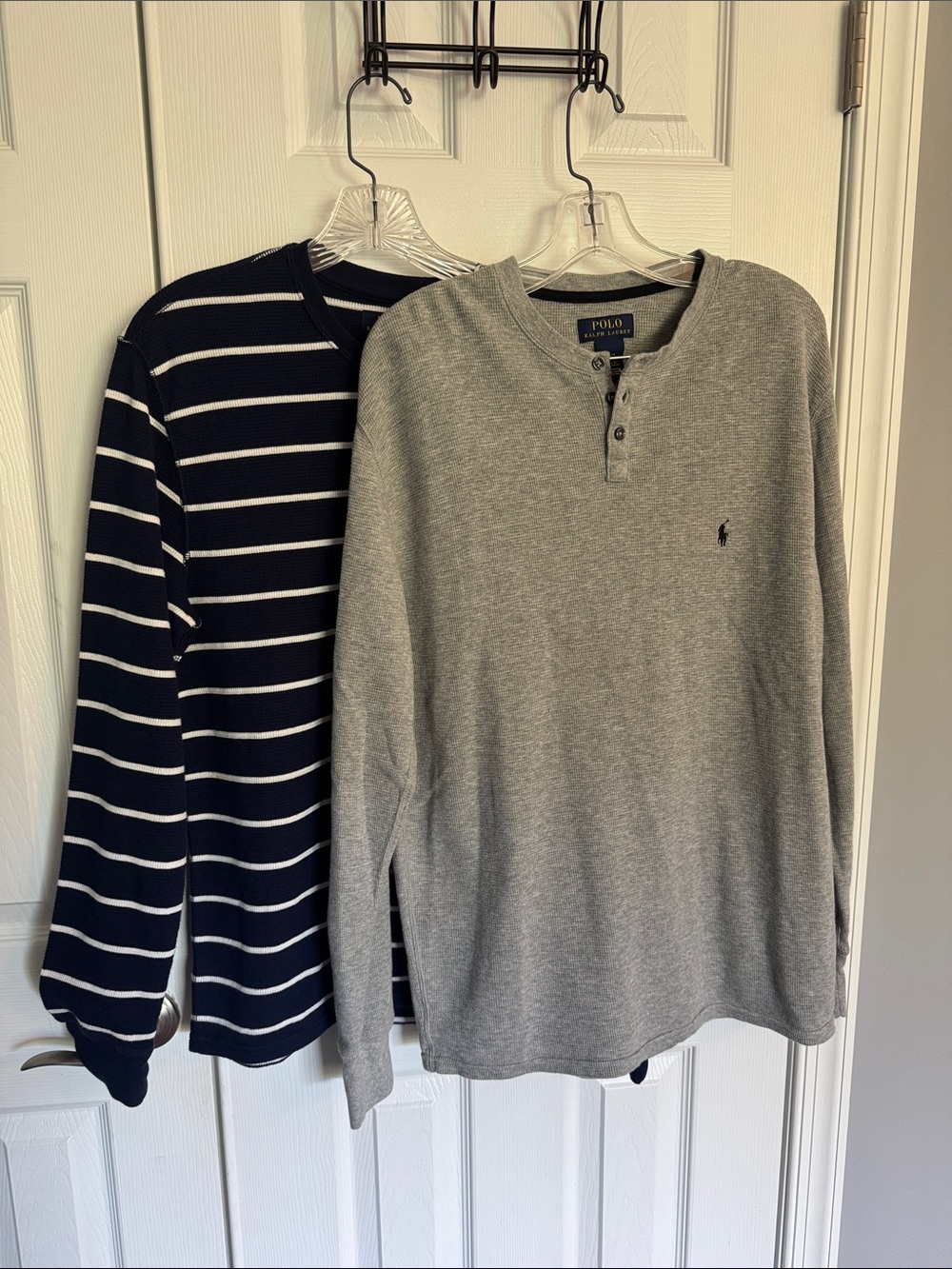 Polo by Ralph Lauren Men’s Grey Henley & Navy Striped Long-Sleeve Duo